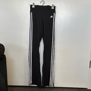 Adidas Women’s Black Flare Bottom Leggings with White Stripes Size Small